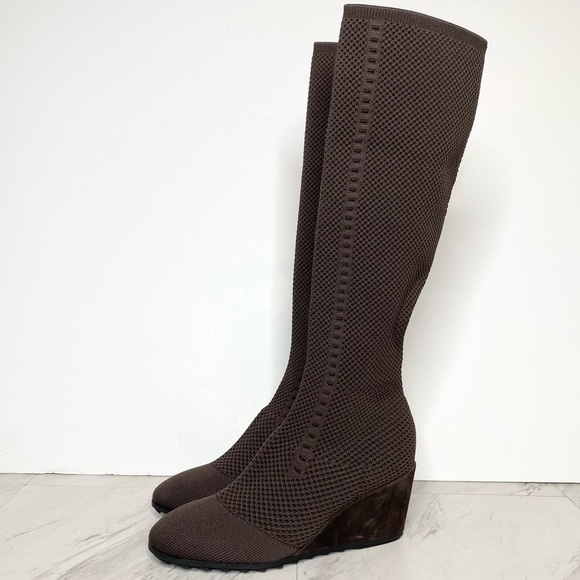 Eileen Fisher Kasana Brown Knit Wedge Heel Tall Boot 8 1/2 - Picture 1 of 15